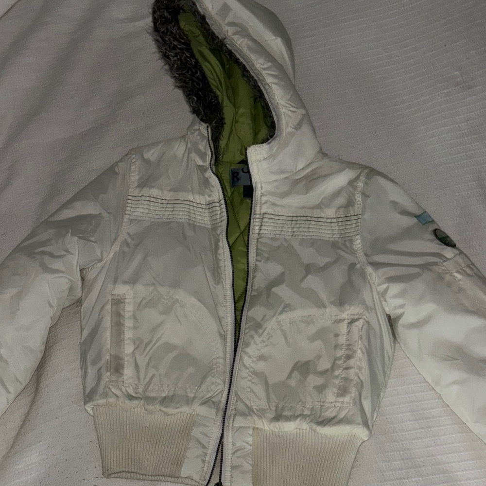 Roxy Cream Hooded Puffer Jacket for Kids